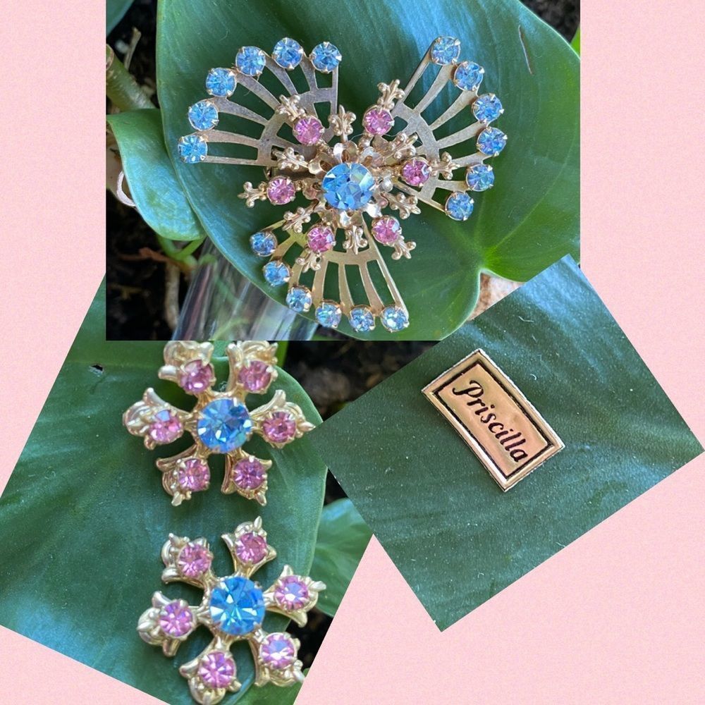Vintage 50's Priscilla by John Alden  Rhinestone Demi Parure Brooch & Earrings